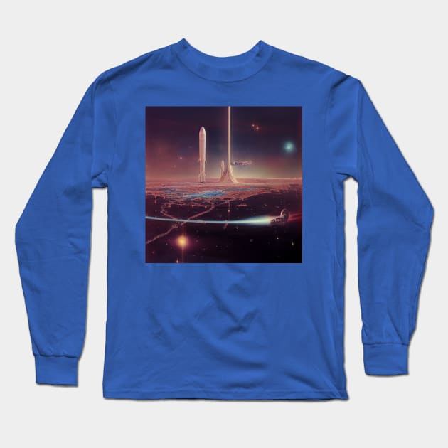 Interplanetary Spaceport Long Sleeve T-Shirt by Grassroots Green